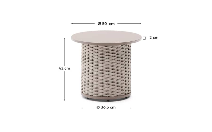 Sedalis outdoor side table in aluminium and taupe rope cord Ø50cm