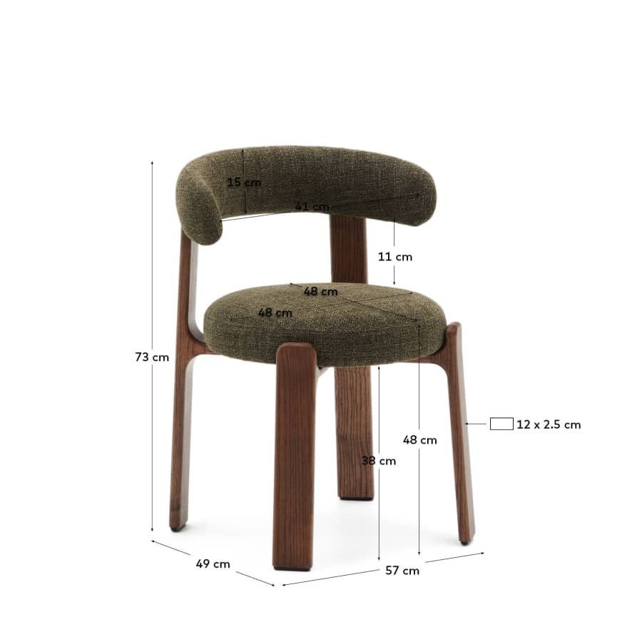 Granite fire-retardant chair in green chenille and solid ash wood with walnut-coloured finish FSC 100%