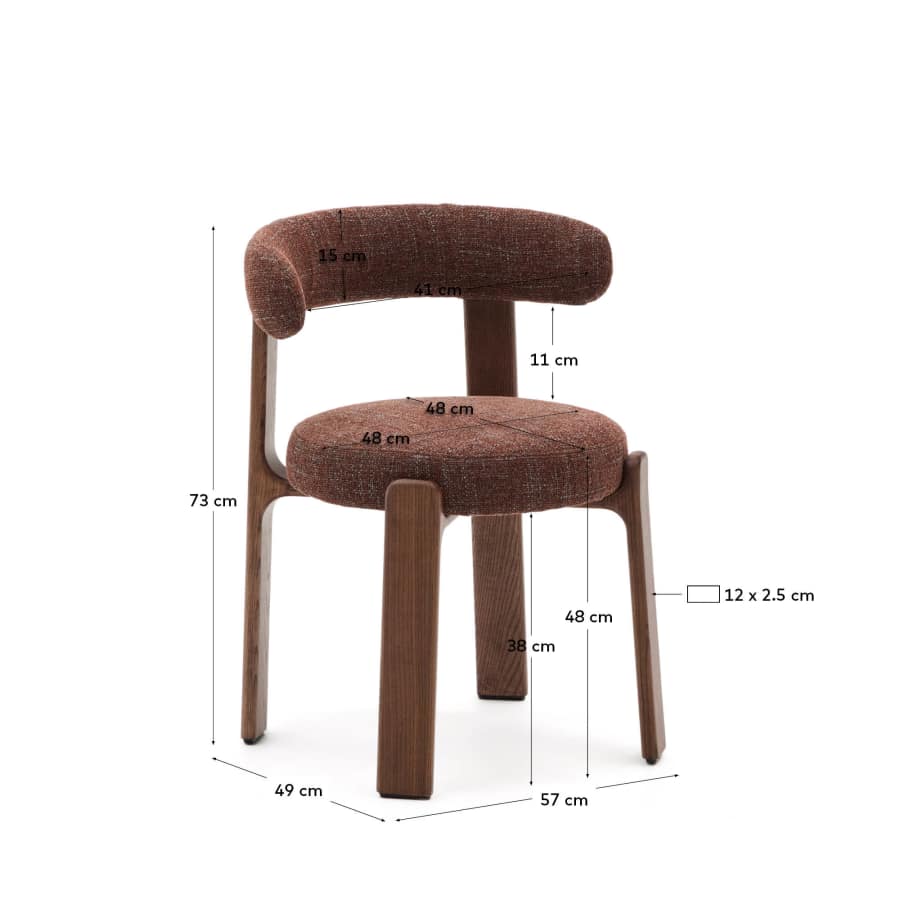 Granite fire-retardant chair in brown chenille and solid ash wood with walnut-coloured finish FSC 100%