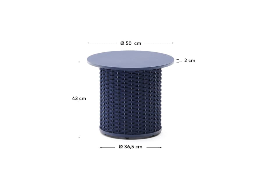 Table auxiliaire d’extérieur Sedalis en aluminium et corde bleue Ø 50 cm