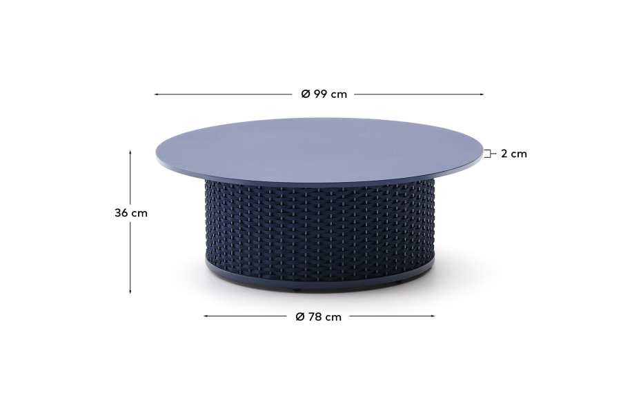 Sedalis outdoor coffee table in aluminium with blue rope cord Ø99 cm