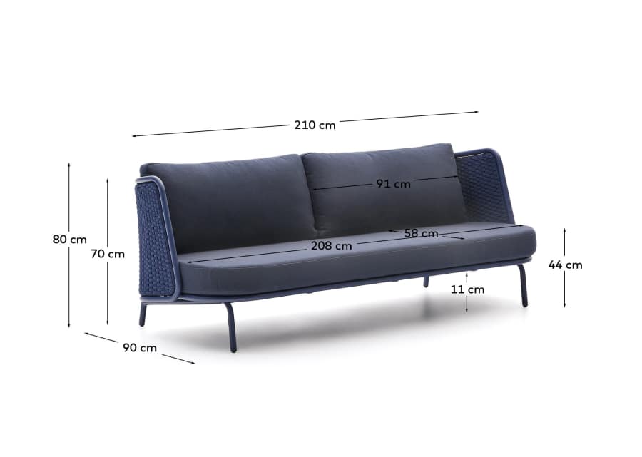 3-Sitzer Outdoor-Sofa Sedalis aus Aluminium und blauem Seil 210 cm