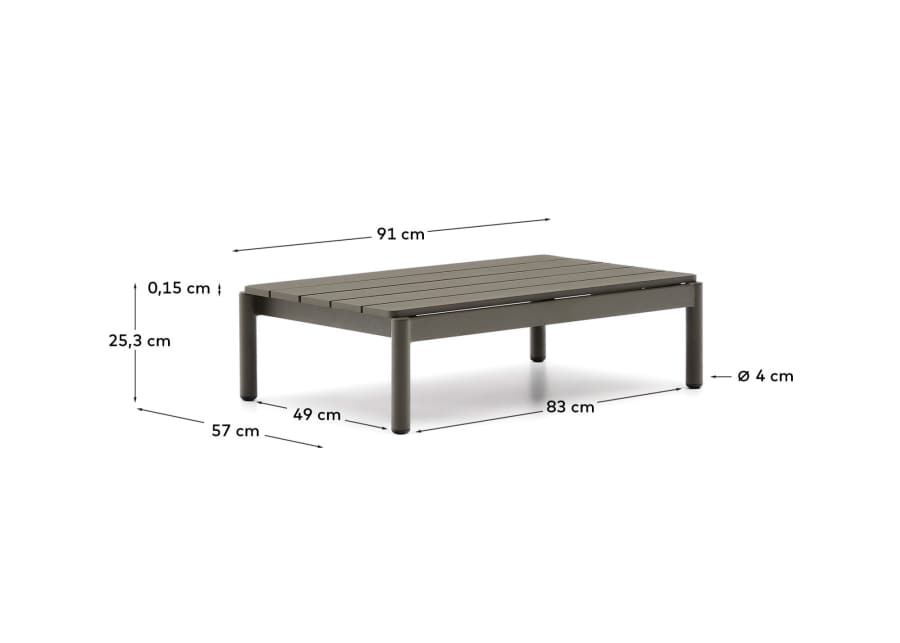 Sorells coffee table in green aluminum 52,4 x 91 cm