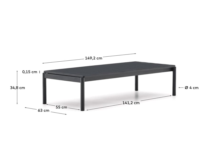 Table basse Sorells en aluminium gris 63 x 144,6 cm