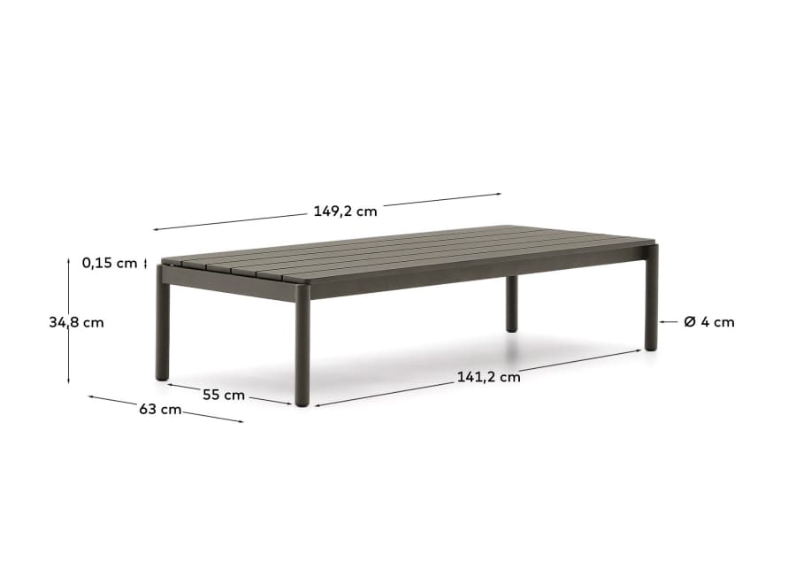 Τραπέζι σαλονιού Sorells από πράσινο αλουμίνιο 63 x 144,6 εκ.