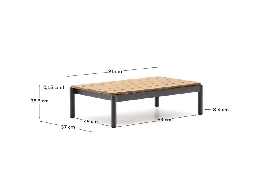 Tavolino da centro Sorells in alluminio grigio e legno di teak 52,4 x 91 cm FSC 100%