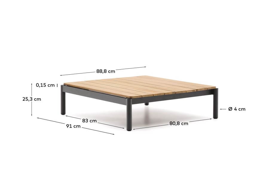 Sorells coffee table in gray aluminum and teak wood 89 x 91 cm FSC 100%