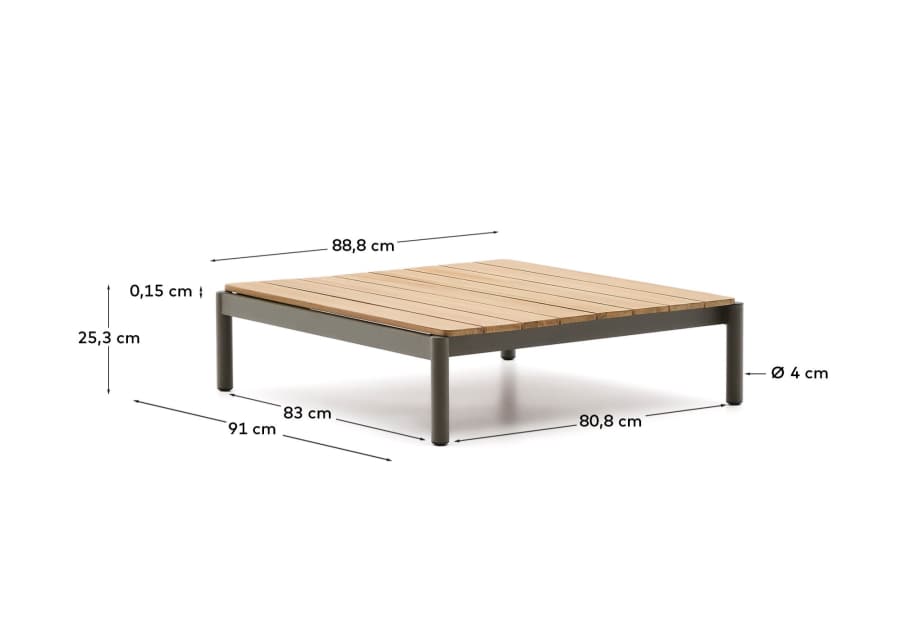 Mesa de centro Sorells de aluminio verde y madera de teca 89 x 91 cm FSC 100%