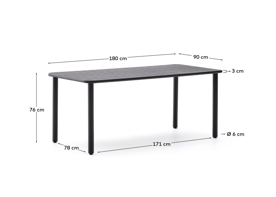 Brai donkergrijze outdoor tafel van gegalvaniseerd staal 180 x 90 cm