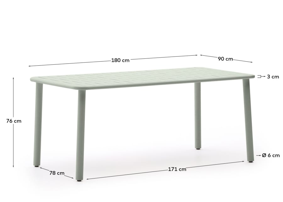 Brai turquoise outdoor tafel van gegalvaniseerd staal 180 x 90 cm