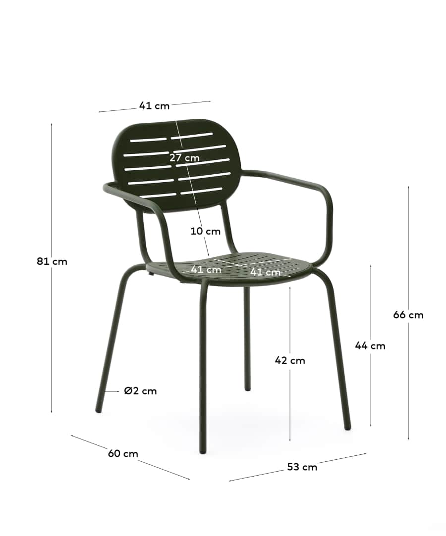 Στοιβαζόμενη καρέκλα outdoor με μπράτσα Brai από γαλβανισμένο ατσάλι πράσινο