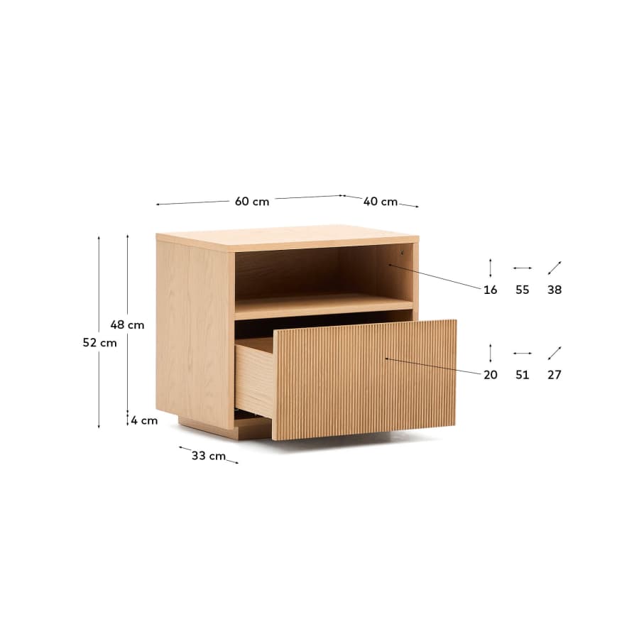 Helvine bedside table with 1 drawer in oak veneer, 60 x 52 cm FSC 100% Assembled