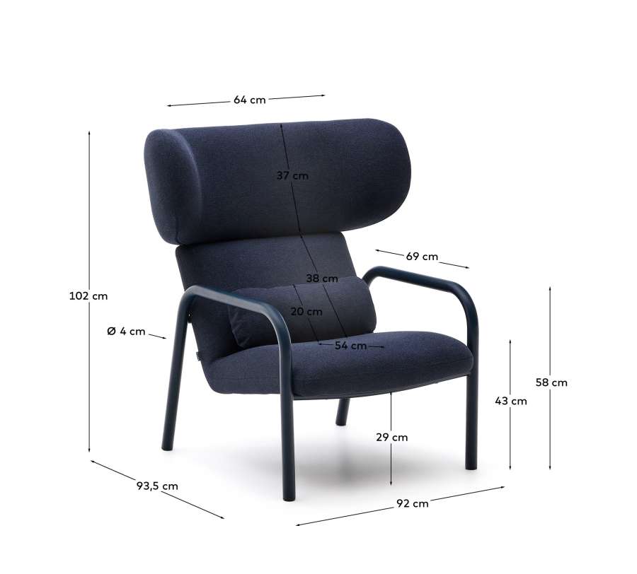 Poltrona Inari blue e acciaio, verniciata blue FSC Mix Credit