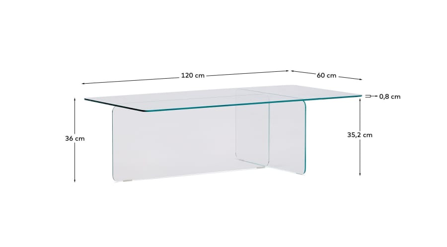 Zaren transparent tempered-glass coffee table, 120 x 60 cm