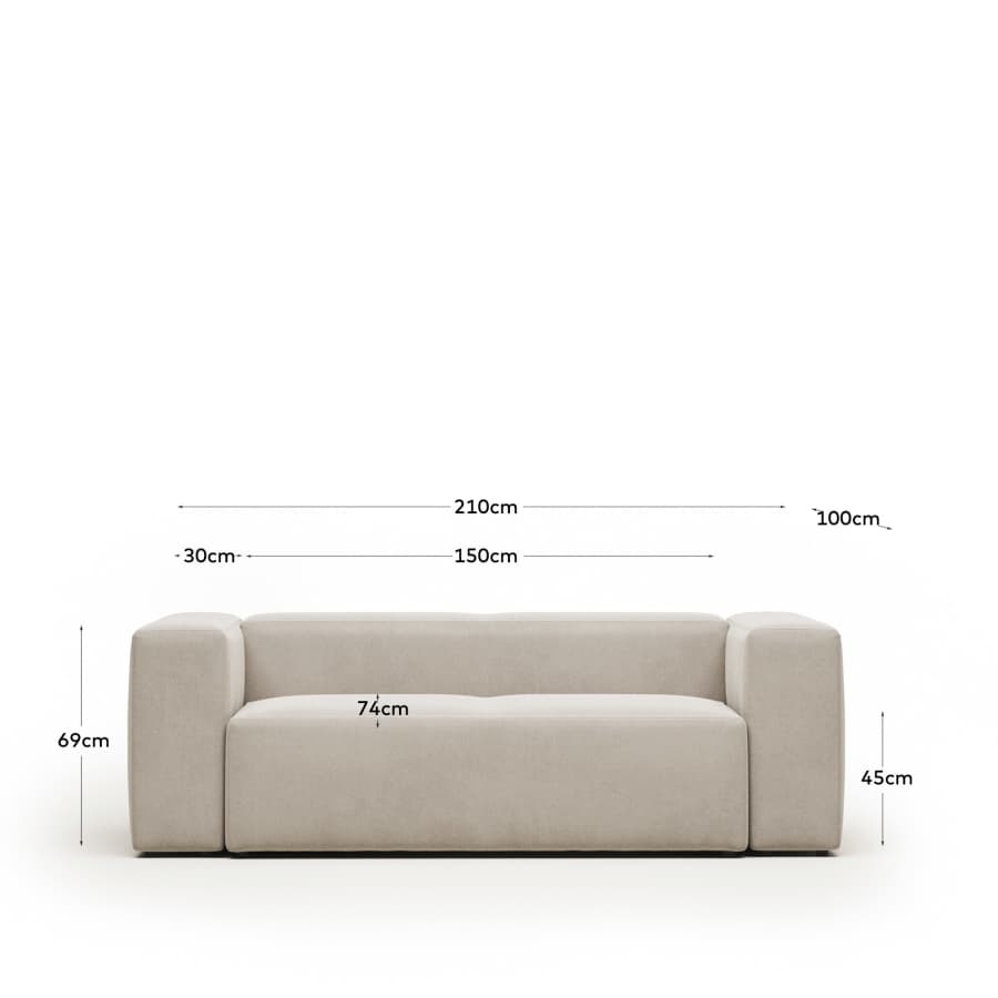Blok 2-seater sofa beige chenille 210 cm
