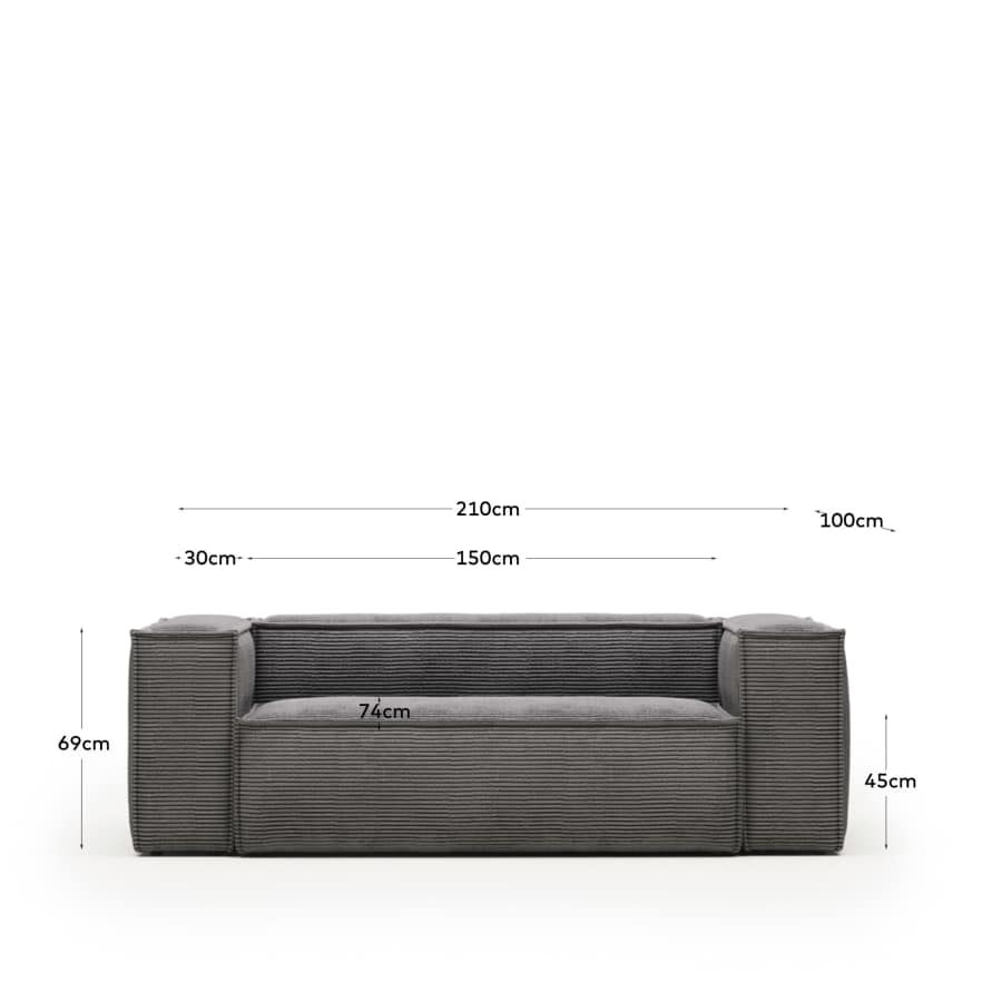 Blok 2-seater sofa thick grey corduroy 210 cm
