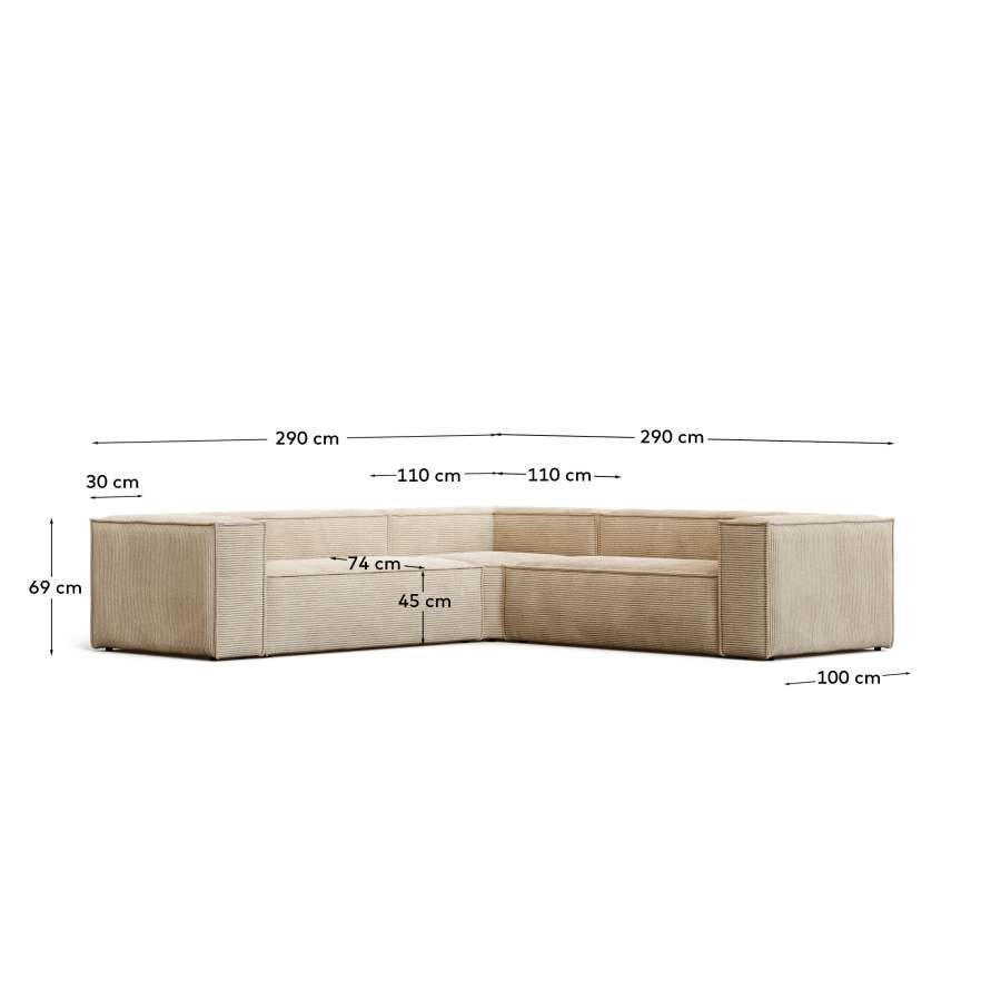 Blok 4-seater corner sofa thick taupe corduroy 290 x 290 cm