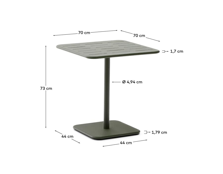 Brai outdoor table in green galvanised steel 70 x 70cm