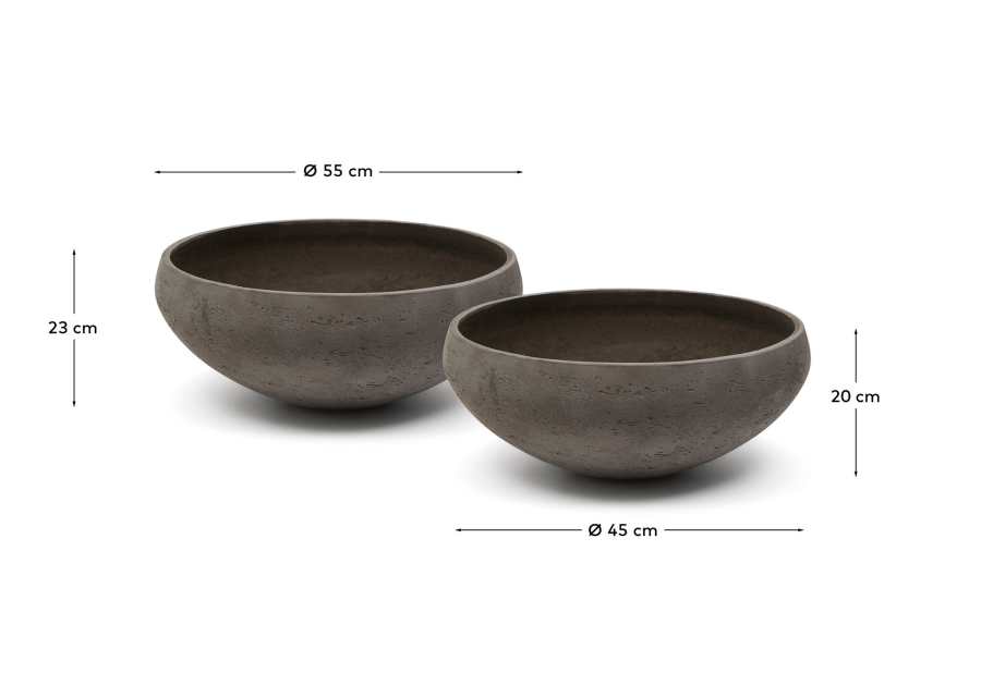 Set of 2 Nura terracotta cement-effect planters Ø55 cm