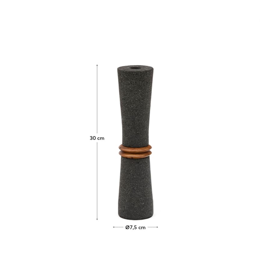 Naro vase in black stone and teak wood 30cm