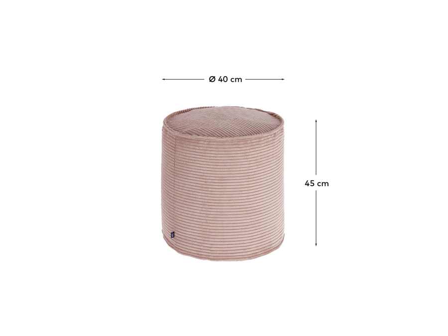 Pouf piccolo Wilma in velluto a coste spesso rosa Ø 40 cm