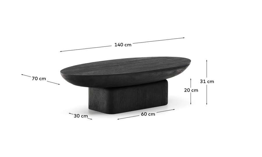 Tavolino da appoggio in legno massiccio di acacia con finitura nera FSC 100% 140 x 70 cm