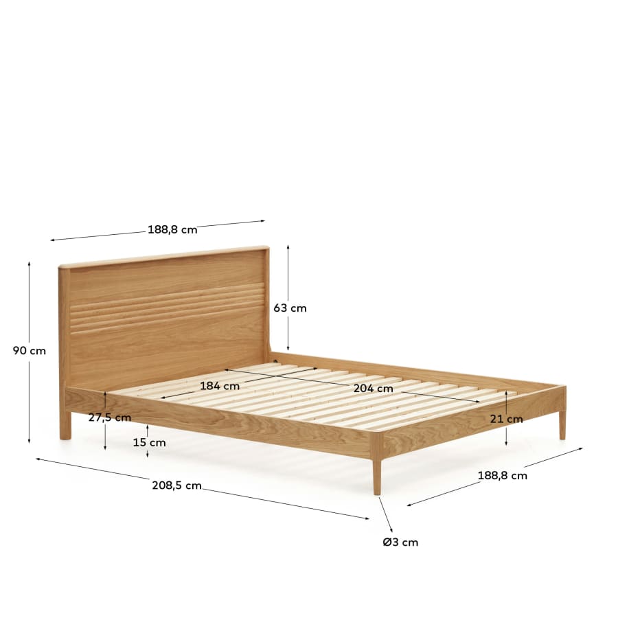 Lenon bed in solid oak and oak wood veneer for 180 x 200 cm mattresses, FSC MIX Credit