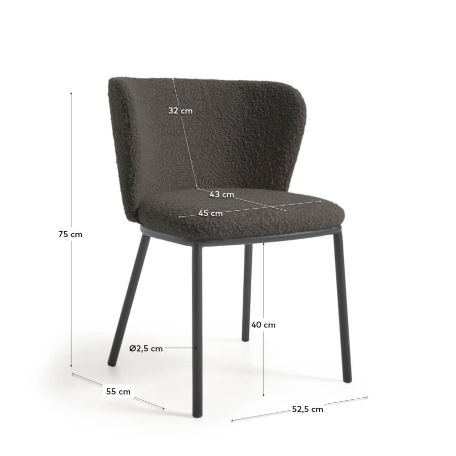 Chaise Ciselia bouclette noire et pieds en acier avec finition noire FSC Mix Credit