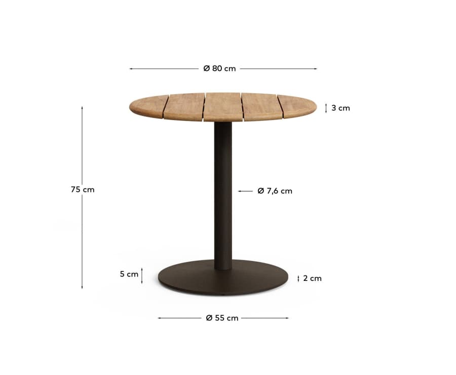 Esilda outdoor round table with FSC 100% acacia top Ø80cm and green steel base Ø55x72cm