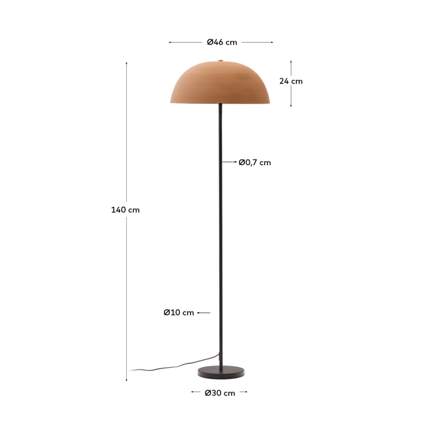 Stehlampe Nibla aus schwarzem Metall und Lampenschirm in Terrakottaoptik