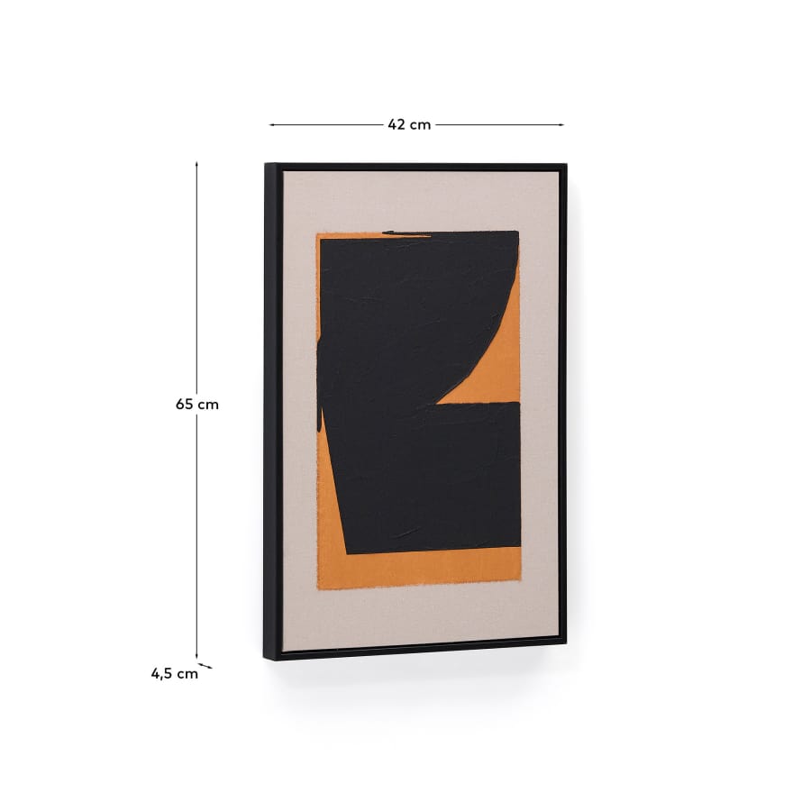 Zernu hand-painted orange and black linen abstract picture 42 x 65cm