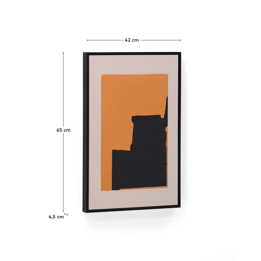 Zernu hand-painted orange and black in linen abstract picture 42 x 65cm