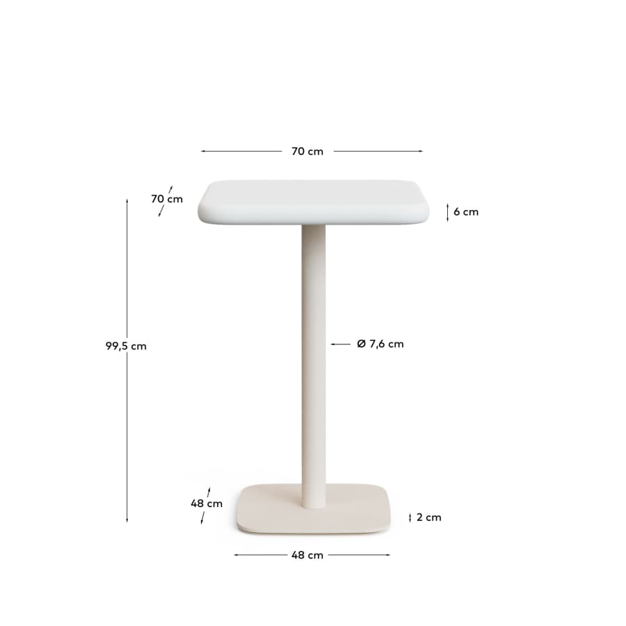 Dina outdoor tall table with white cement top 70x70cm and white steel base 48x48x96cm