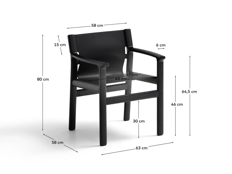 Jan chair made of black recycled leather fibres and FSC 100% solid ash wood with black finish