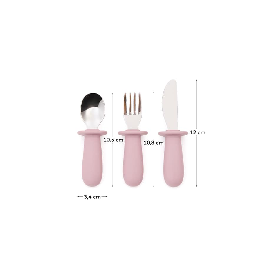 Lili knife, fork and spoon set in pink silicone