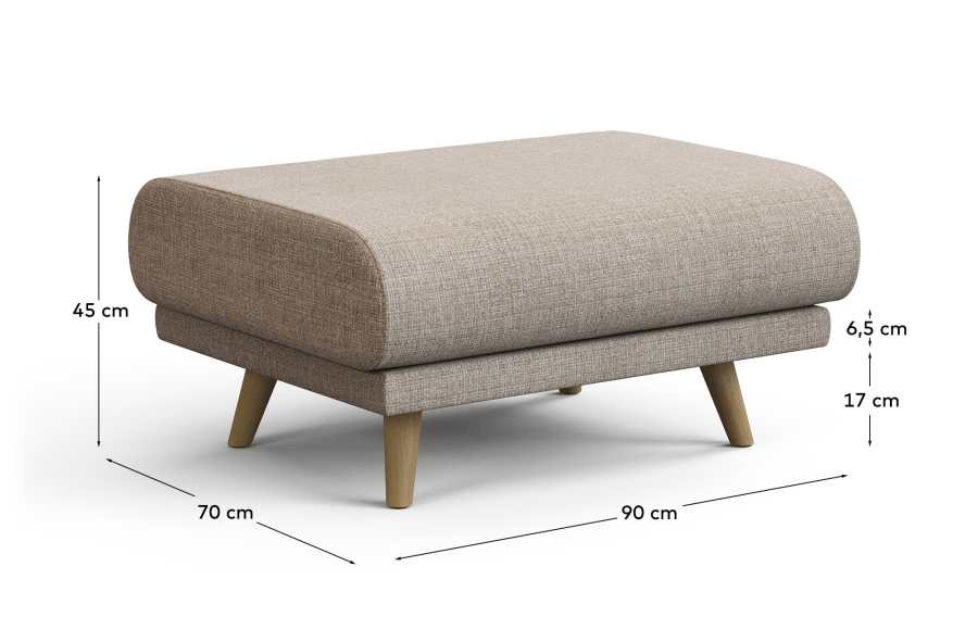 Karin footrest in beige chenille with solid beech wood legs 90 x 70 cm