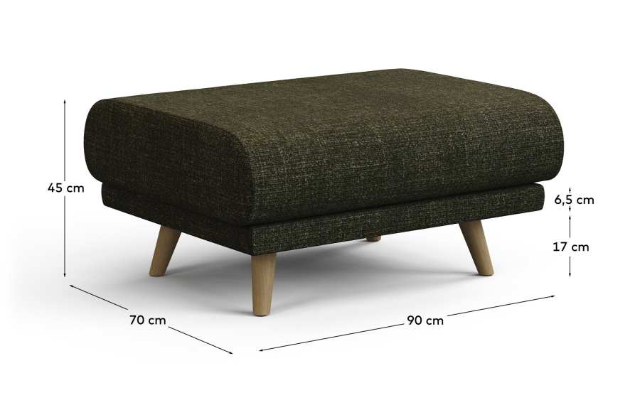 Karin footrest in green chenille with solid beech wood legs 90 x 70 cm