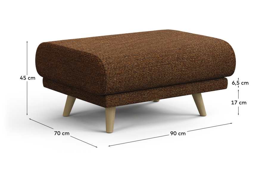 Karin footrest in dark orange chenille with solid beech wood legs 90 x 70 cm