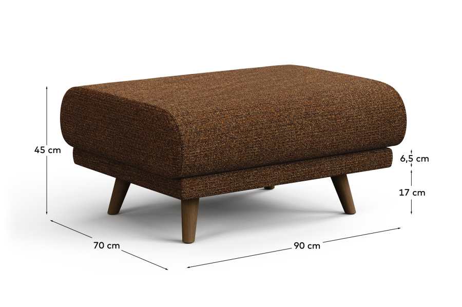 Karin footrest in dark orange chenille with walnut-coloured solid beech wood legs 90 x 70 cm
