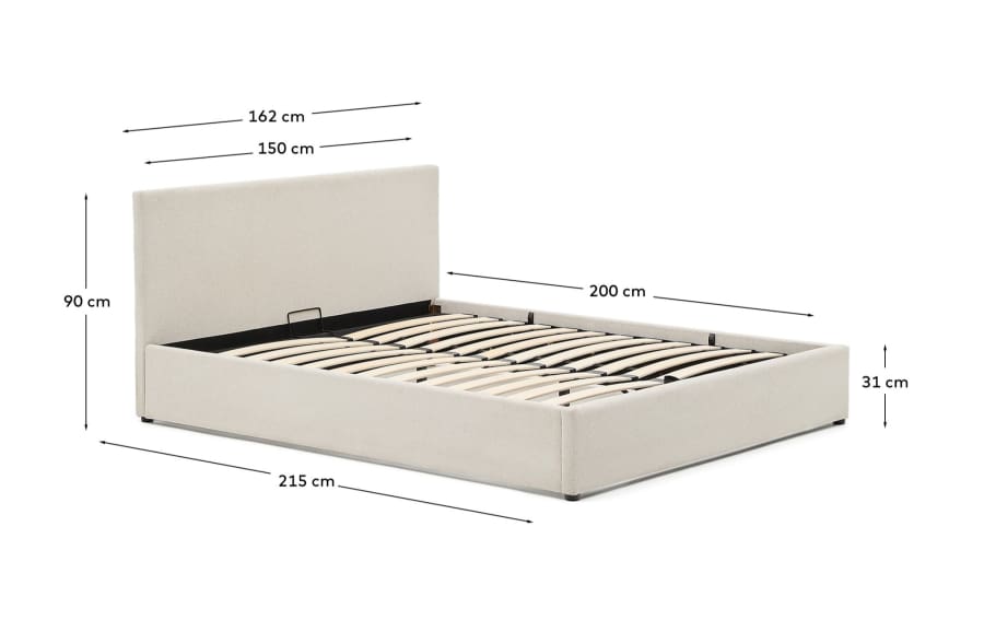 Nahiri beige chenille lift-up storage bed for a 150 x 200 cm mattress