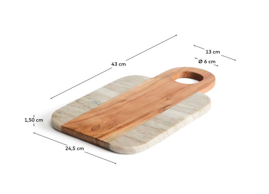 Planche de service Nuvir en marbre beige et bois d’acacia