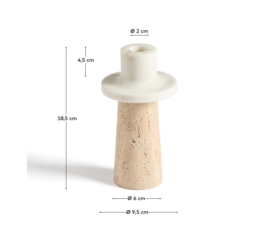Zalvori kandelaar van wit marmer en travertijn 18 cm
