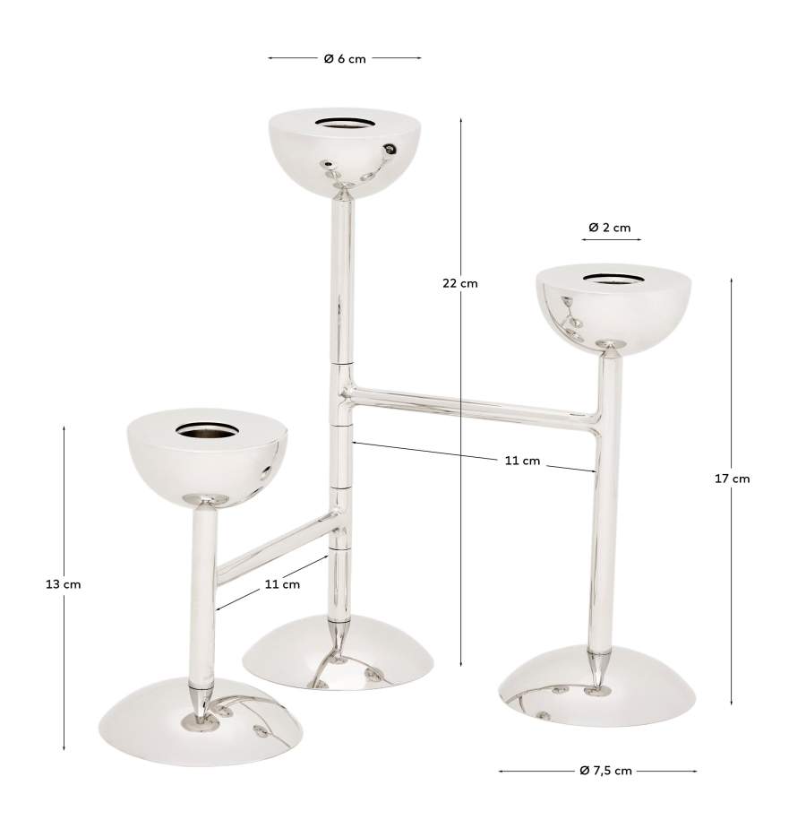 Dreiflammiger Kerzenhalter Nirela aus Edelstahl, 22 cm