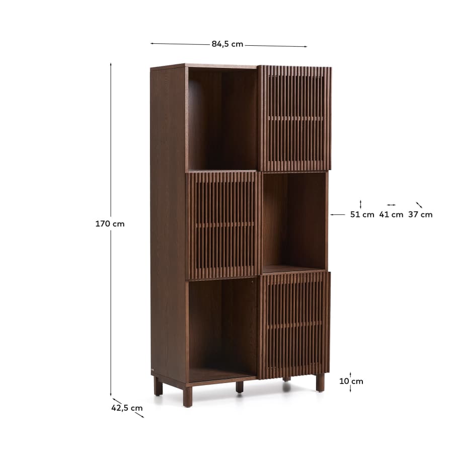 Beyla shelf unit in ash veneer and solid ash wood with walnut finish 84.5 x 170cm FSC 100%