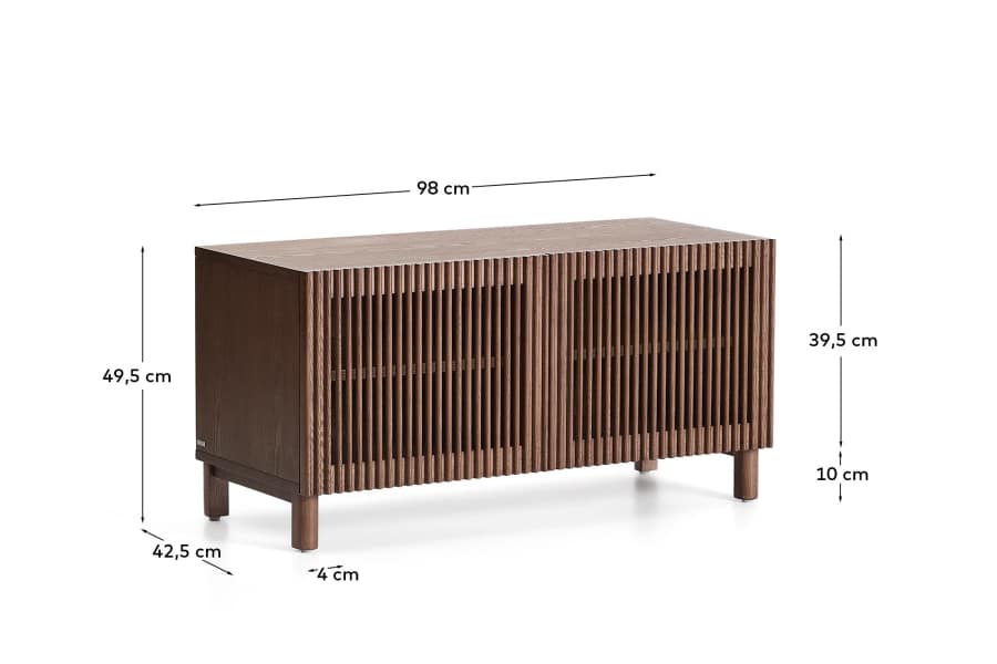 Beyla shoe cabinet with 2 doors in ash veneer and solid ash wood with walnut-tone finish 98.5 cm FSC 100%