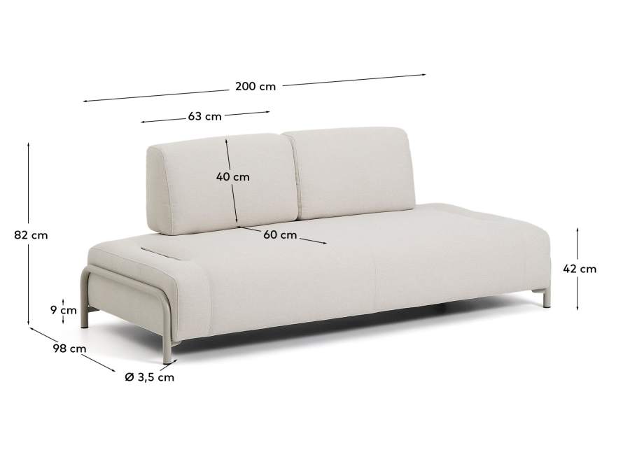 Compo 2-seater module in ecru chenille with beige metal frame 200 cm FSC Mix Credit