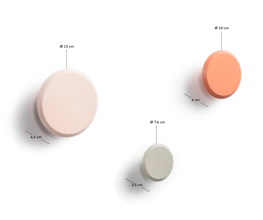 Set of 3 Nadua hangers in solid wood with a natural, orange and beige beech finish.