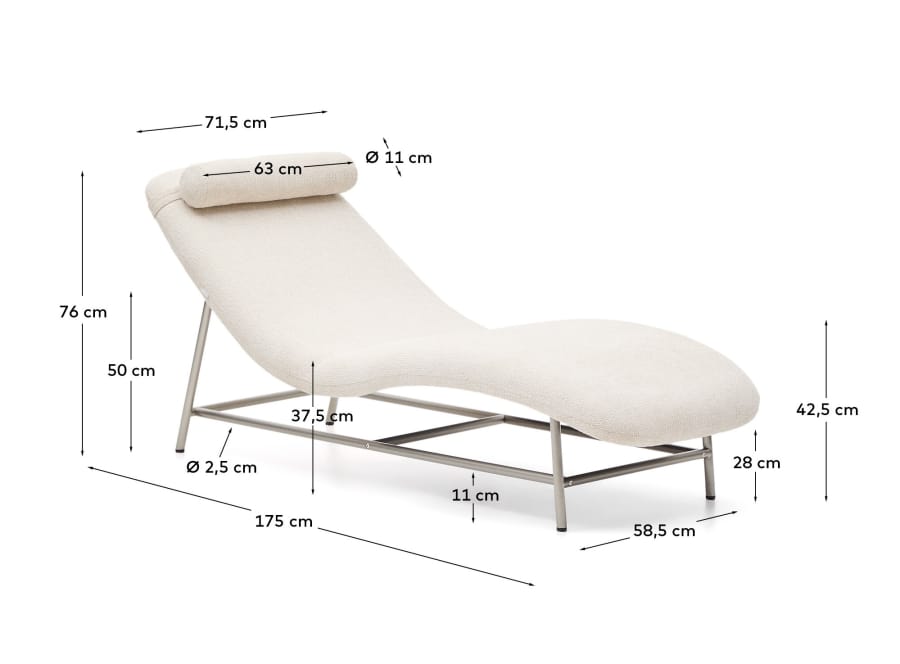 Divan Osla en chenille beige avec pieds en acier inoxydable brossé FSC 100% 175 cm
