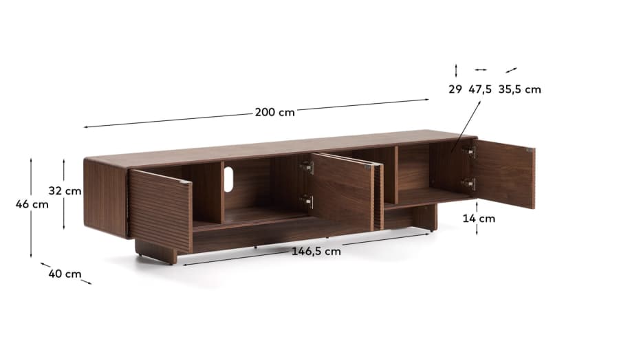 Norlen 4-door TV stand in walnut veneer FSC Mix Credit 200 x 46cm