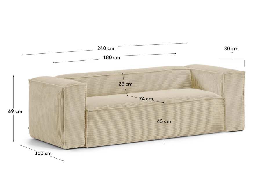 Blok 3-seater sofa in natural thick corduroy 240cm FSC Mix Credit
